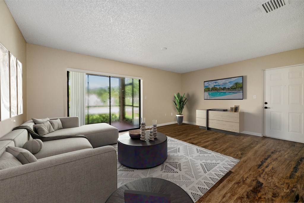 a living room with a couch and a coffee table