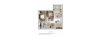 A floor plan of a house with a kitchen, living room, and bedrooms.