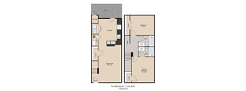 A floor plan of a two bedroom, two bathroom apartment.