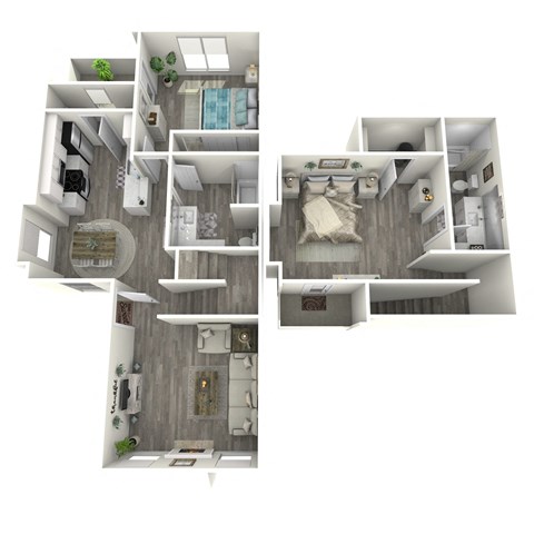 a 3d floor plan of a 555 square foot apartment