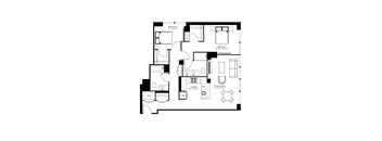 A black and white floor plan of a two bedroom apartment.