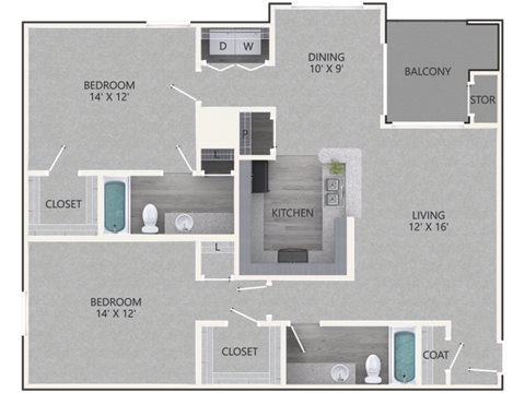 2 Bedroom/2 Bathroom Floor Plan