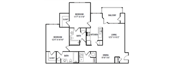 a floor plan of a home with two bedrooms and two bathrooms