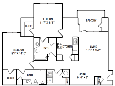 a floor plan of a home with two bedrooms and two bathrooms