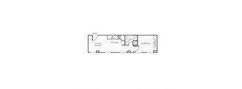 A floor plan of a house with a living room, dining room, kitchen, and bedroom.