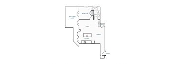 A floor plan of a house with a balcony, patio, living room, dining room, kitchen, and bathroom.