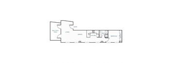 A floor plan of a house with a balcony, living room, dining room, kitchen, bathroom, and closet.
