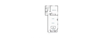 A floor plan of a house with a bedroom, living room, dining room, kitchen, and entry.