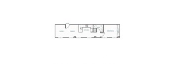 A floor plan of a house with a living room, dining room, kitchen, and bedroom.
