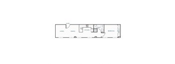 A floor plan of a house with a living room, dining room, kitchen, and bedroom.