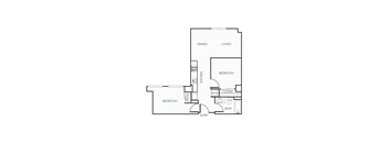 A floor plan of a house with a kitchen, living room, dining room, and two bedrooms.