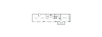 A floor plan of a house with a living room, dining room, kitchen, bedroom, and balcony.
