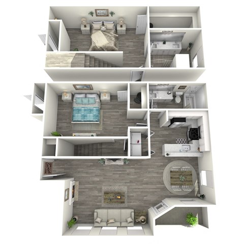 a 3d rendering of our 1 bedroom apartment at princeton court apartments in dallas