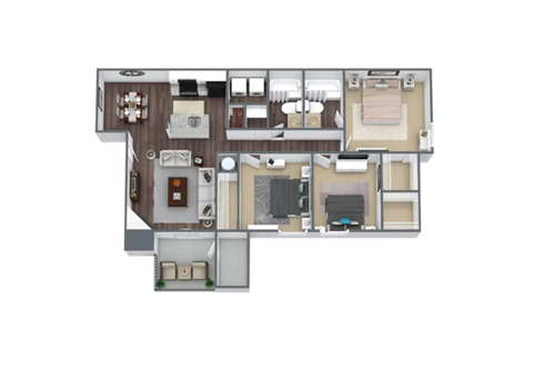 a bedroom with a bed and a chair in a room