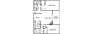 a drawing of a house with a kitchen and living room