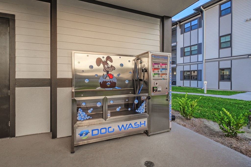 a dog wash vending machine outside of a building