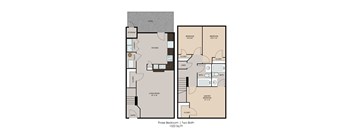 A floor plan of a 1322 square foot home with three bedrooms and two bathrooms.