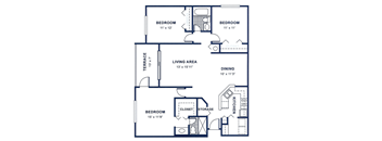 a floor plan of a house with bedrooms and a living area and a dining room