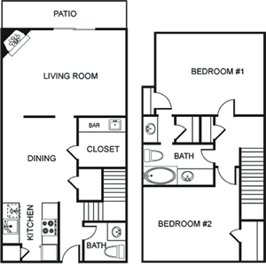 a floor plan of a house with two bedrooms and a bathroom