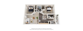 a stylized floor plan with a bedroom and a living room