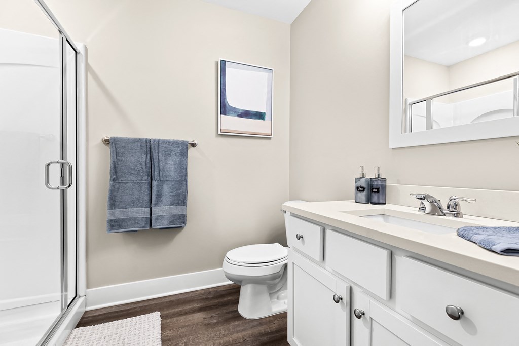 a bathroom with a sink toilet and a shower