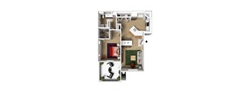 a stylized floor plan of a house with a bedroom and a living room