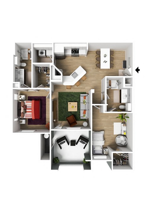 a stylized floor plan of a house with a bedroom and a living room