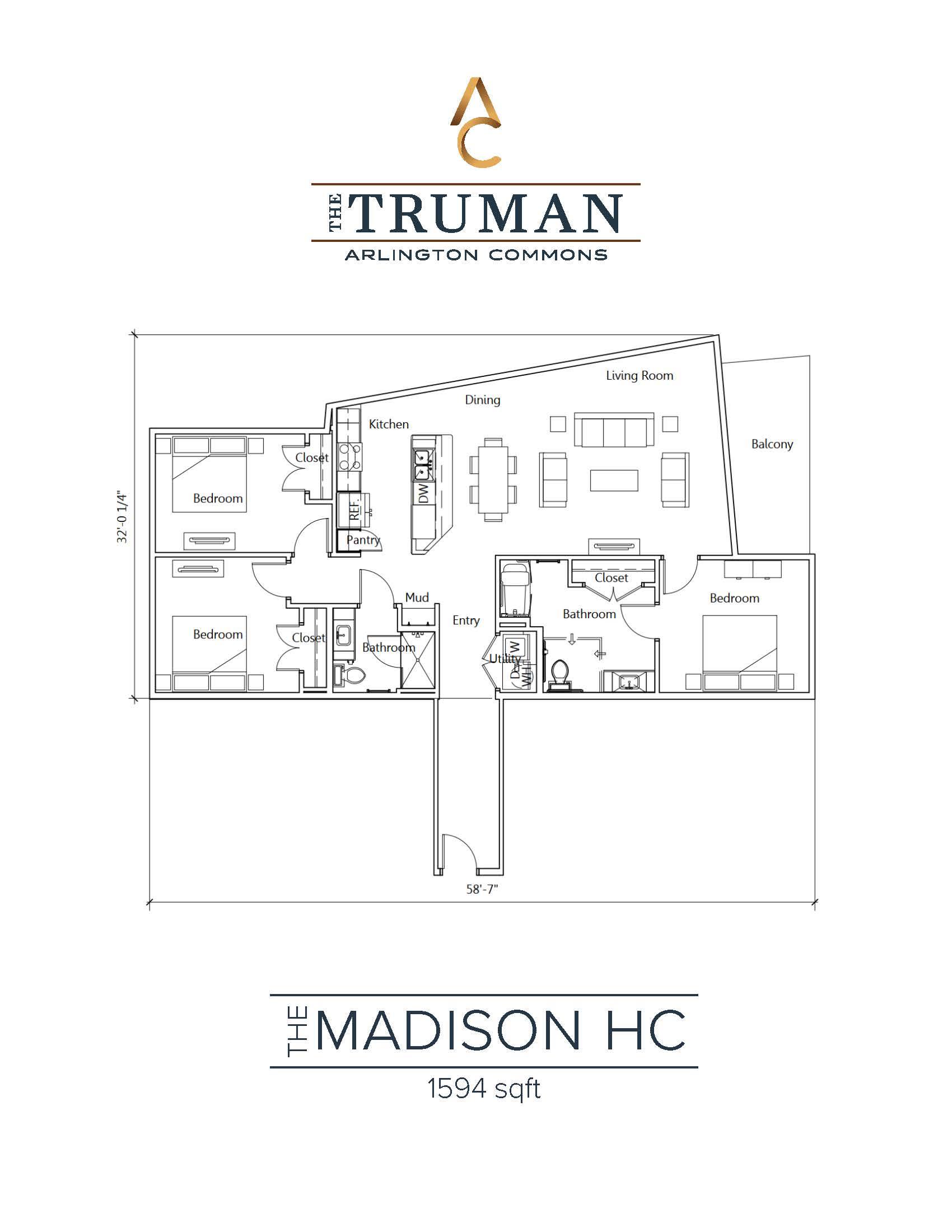 A floor plan for a 1594 sqft home is shown.