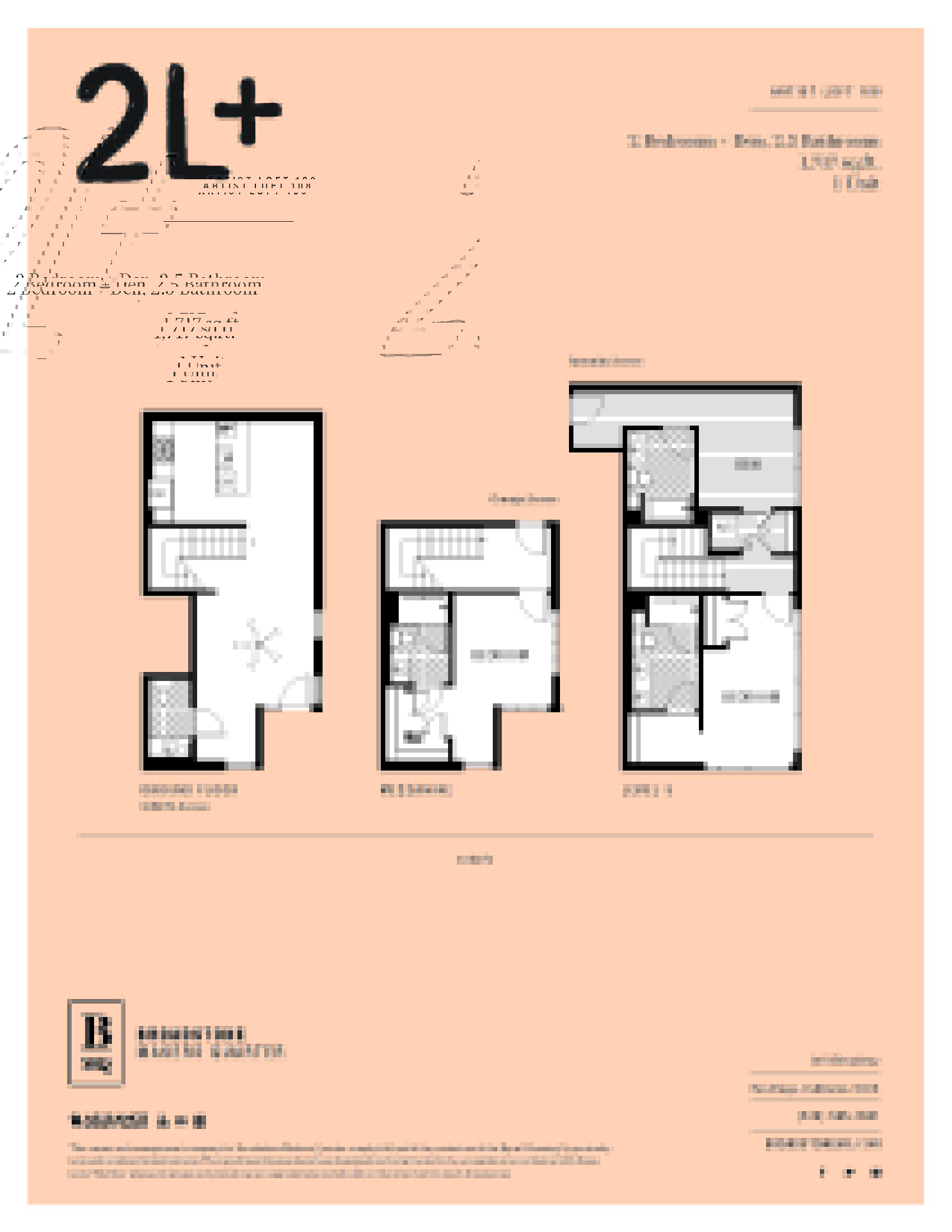 A floor plan for a 2 bedroom, 2.5 bathroom apartment sized at 1,171 square feet.