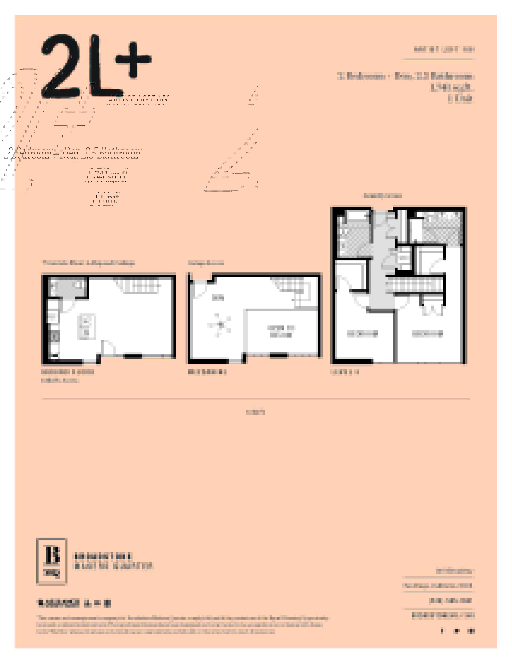 A floor plan for a 2 bedroom, 2.5 bathroom unit at Broadstone Makers Quarter.