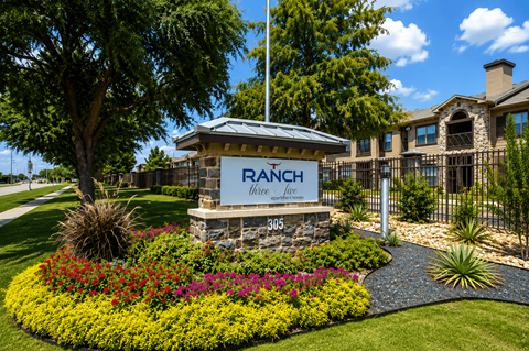 A sign that says Ranch in front of a building.