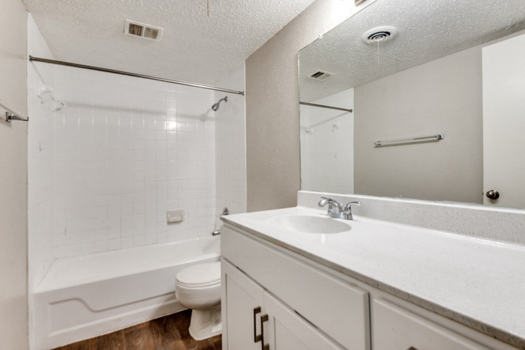 the preserve at ballantyne commons apartment bathroom with tub sink and toilet