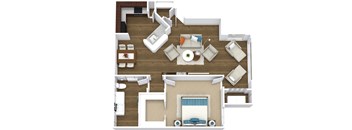the bungalow floor plan with 1 bedroom and 1 bathroom