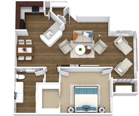 the bungalow floor plan with 1 bedroom and 1 bathroom
