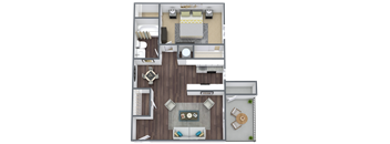 the bungalow floor plan with 1 bedroom and 1 bathroom
