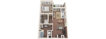 A dollhouse with a bedroom, living room, and bathroom.