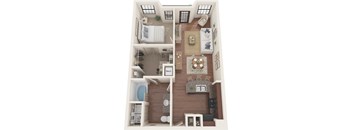A dollhouse with a living room, kitchen, and bathroom.