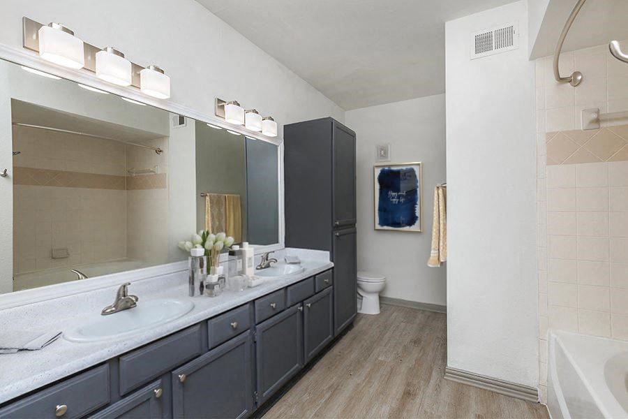 a large bathroom with a sink and a toilet