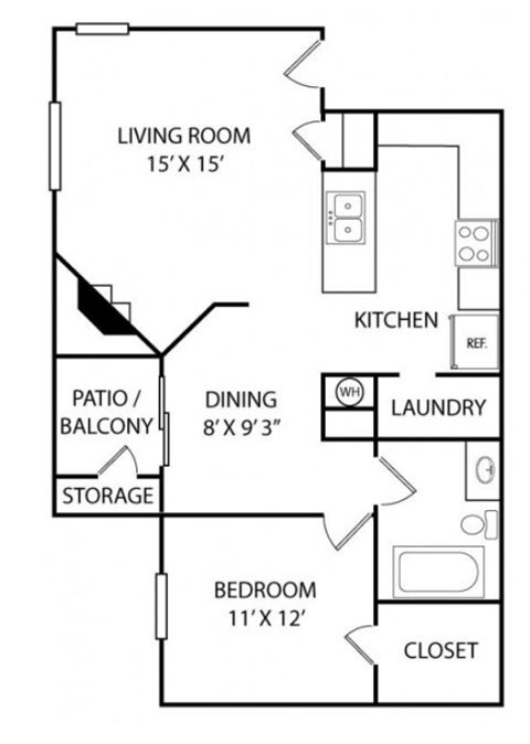 a floor plan of a small house with a kitchen and a living room
