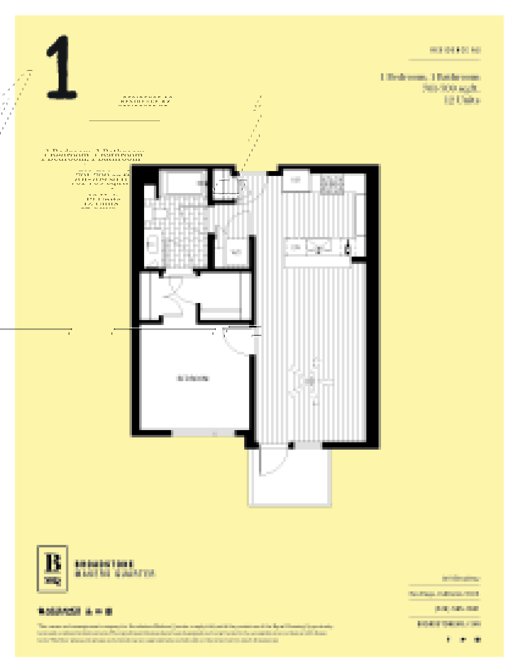 A floor plan for a residence with 1 bedroom and 1 bathroom.