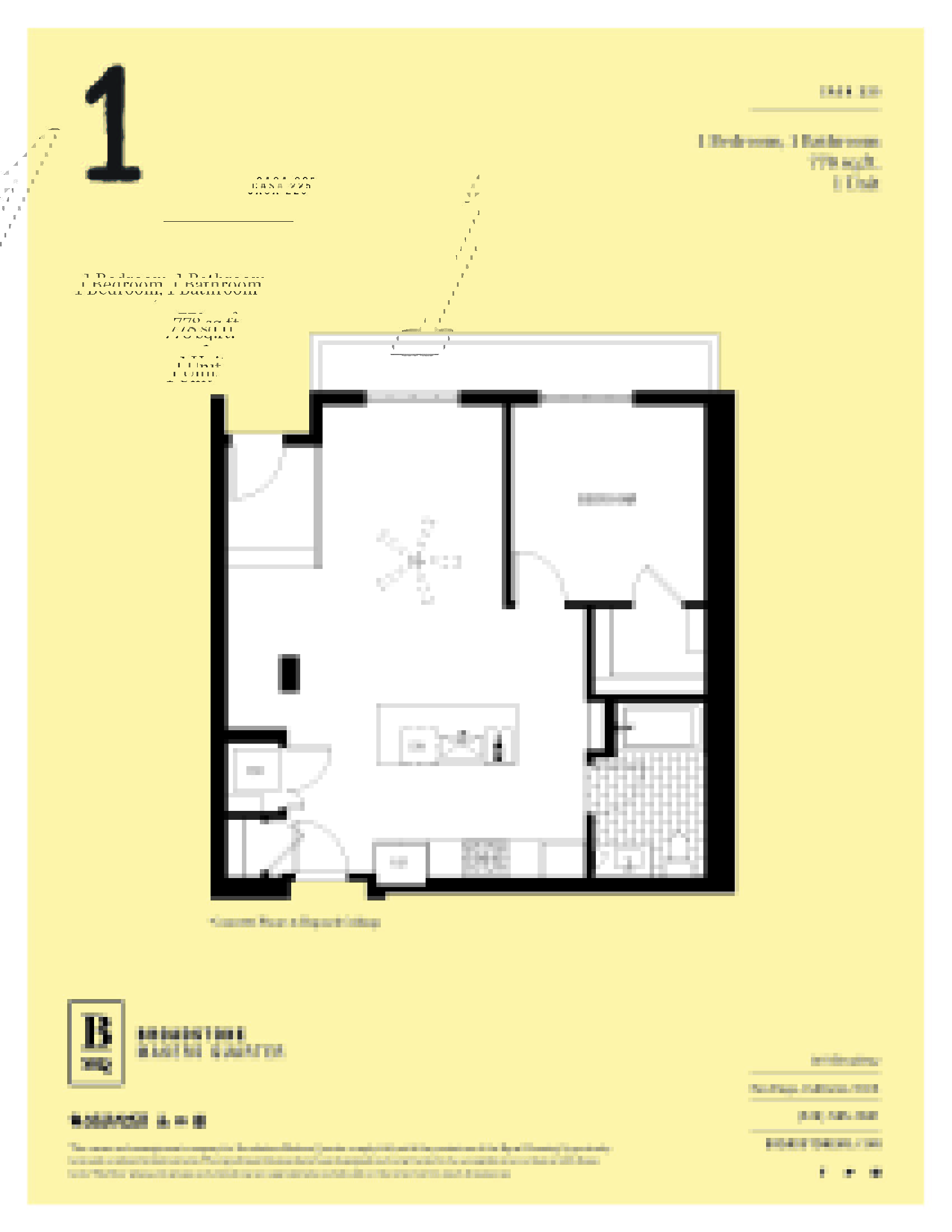 A floor plan for a 1 Bedroom, 1 Bathroom apartment at Broadstone Makers Quarter.