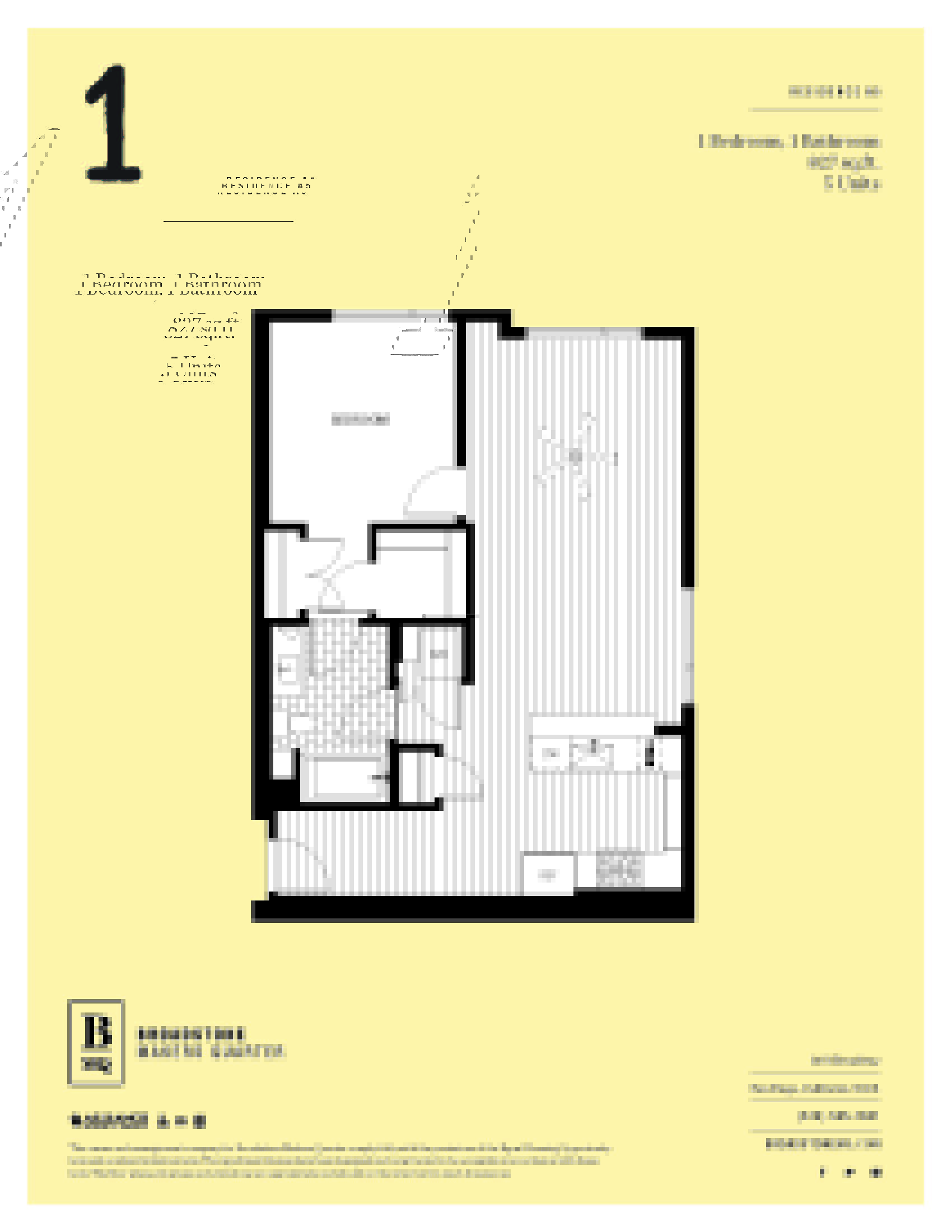 A floor plan for a residence at 1 Bedroom, 1 Bathroom, 827 sq.ft.