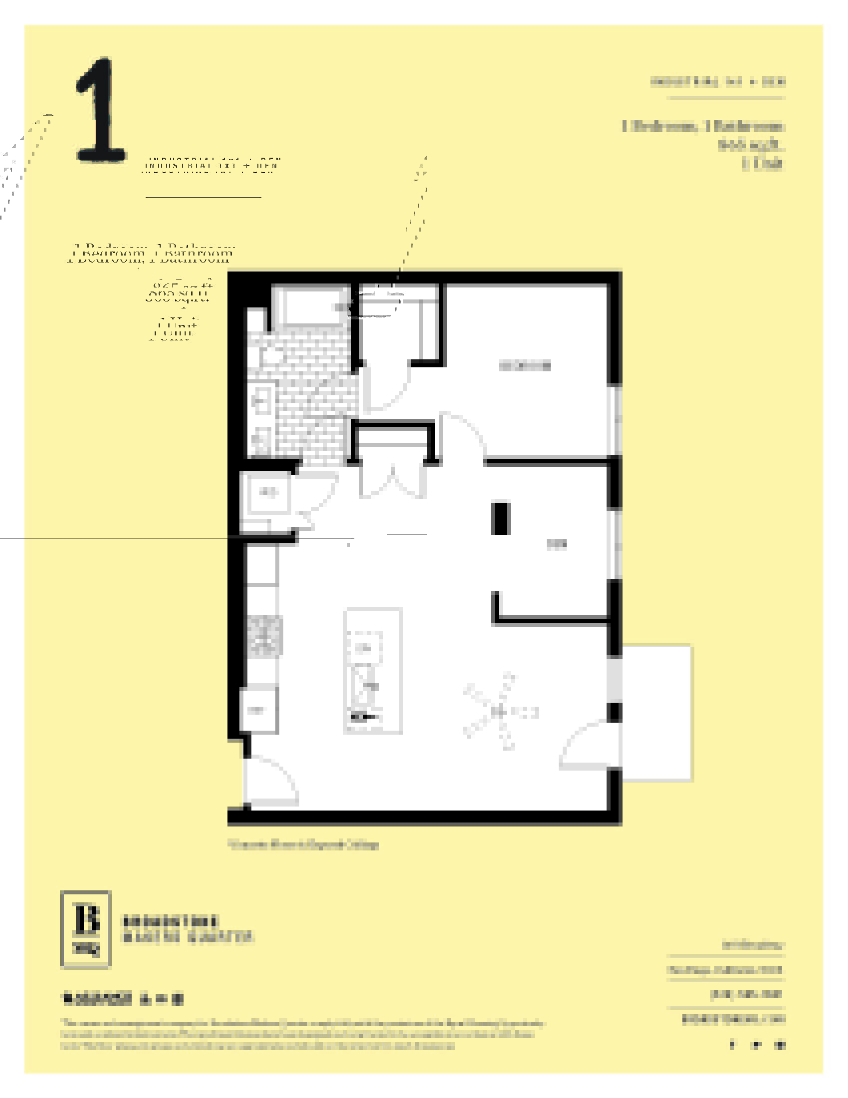 A floor plan of a one bedroom, one bathroom unit.
