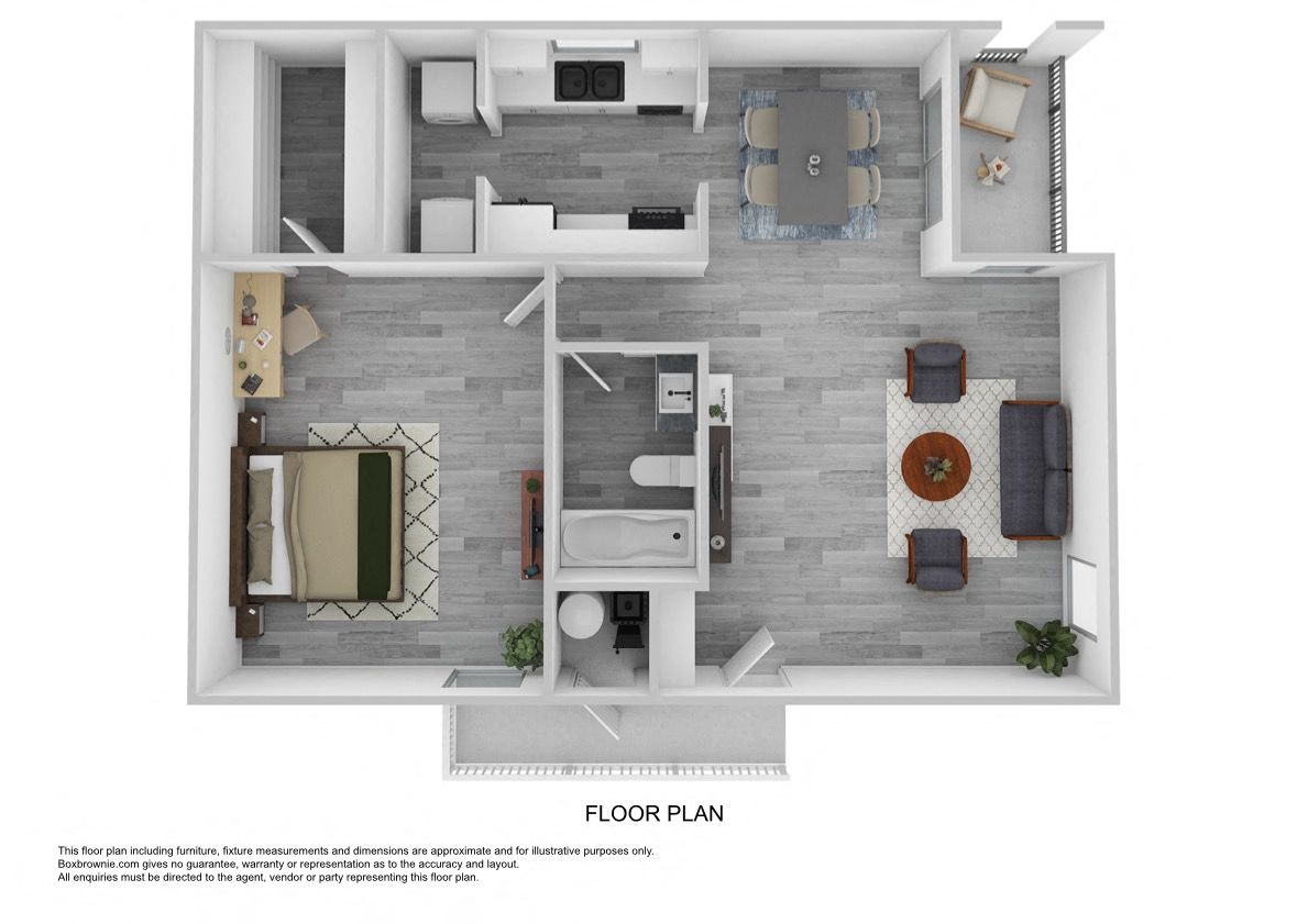 a stylized floor plan of a 1 bedroom005 sq ft