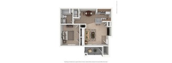 a stylized floor plan with a bedroom and living room