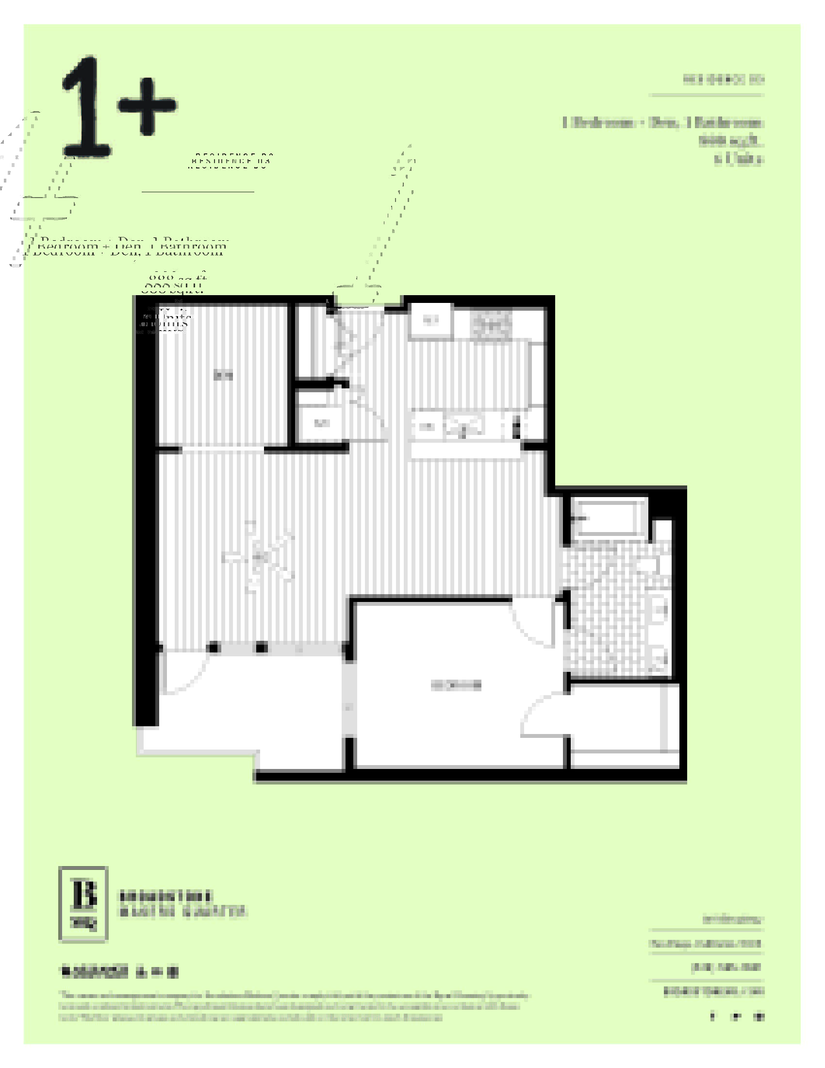 A floor plan for a 1 bedroom, 1 bathroom apartment sized at 888 square feet.