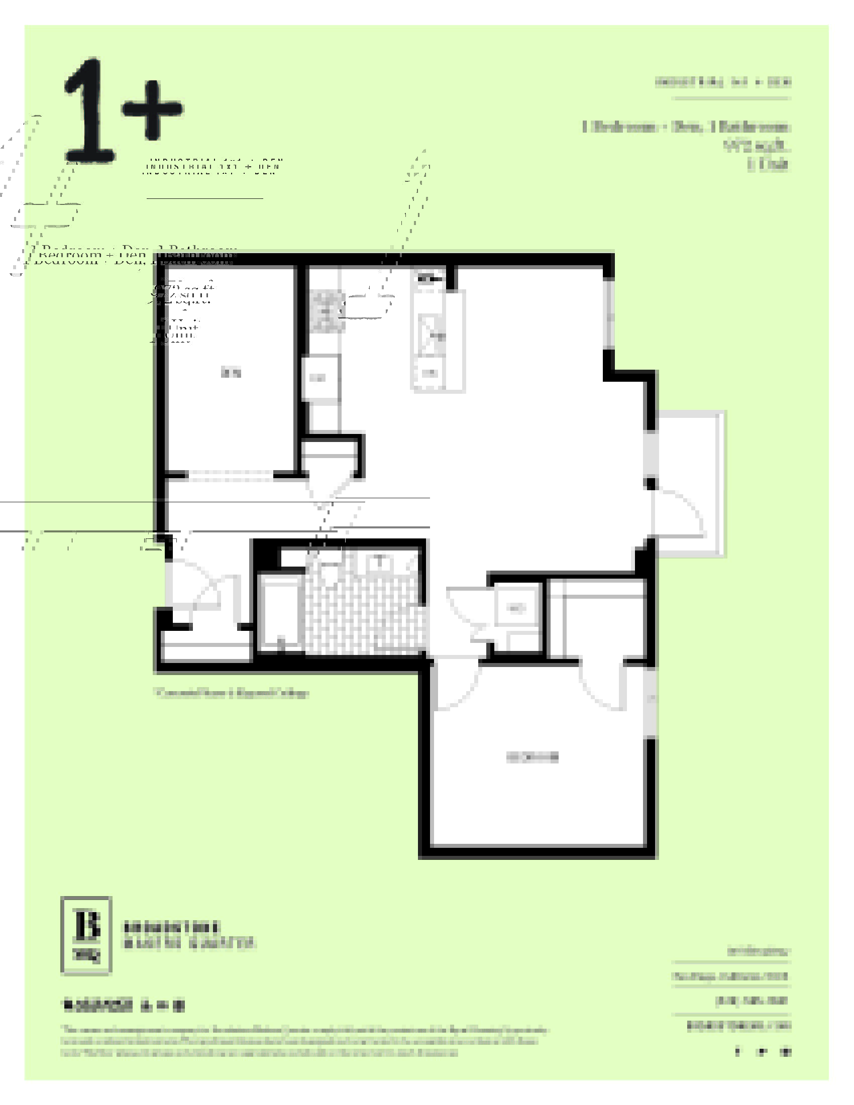 A floor plan for a 1 Bedroom, Den, 1 Bathroom unit at 972 square feet.