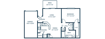 a floor plan of a house with a pathway and a kitchen and a living room