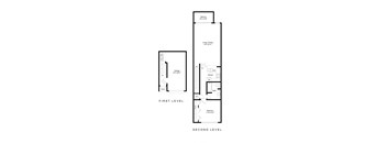A drawing of a two level house plan with a garage and living area.