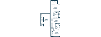 a floor plan of a small house with a garage and a kitchen and a dining